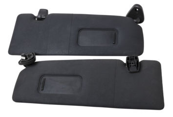 Car visor interior. Auto black sun visor with mirror on white isolated background. Auto service industry. Spare parts catalog.