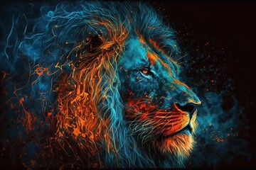 Abstract colorfull vibrant fire colors lion. Generative AI.