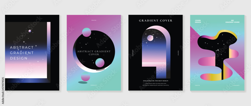 Wall mural abstract gradient background vector set. futuristic style cover template with vibrant 3d geometric s