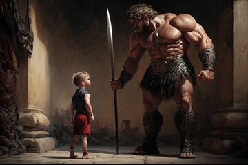 Painting of David and Goliath. 