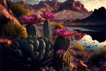 Cactus Flower landscape in the Grand Canyon desert