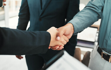 Handshake, business partnership and agreement closeup, collaboration or b2b welcome, thank you and...