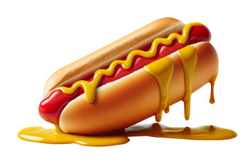 hot dog with ketchup and mustard isolated on white background,  image ai generate - obrazy, fototapety, plakaty