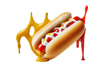 hot dog with ketchup and mustard isolated on white background,  image ai generate - obrazy, fototapety, plakaty