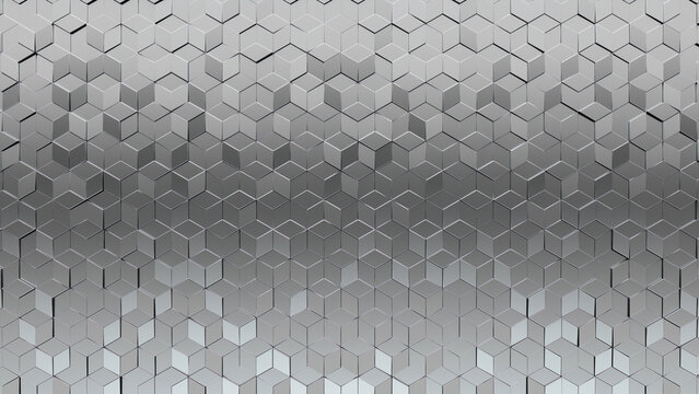 Glossy, Diamond Shaped Wall background with tiles. Polished, tile Wallpaper with 3D, Silver blocks. 3D Render