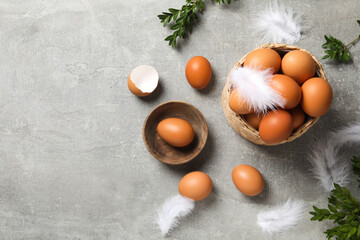 Fototapeta na wymiar Concept of fresh and natural farm product - eggs, space for text