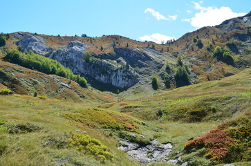 The mountains of the Prokletije National Park in the autumn near the Grebaje Valley of Montenegro. The Accursed Mountains. Albanian Alps.