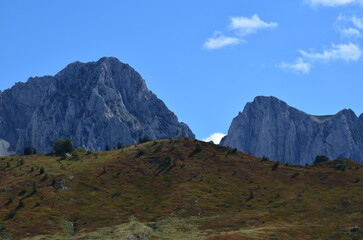 The mountains of the Prokletije National Park in the autumn near the Grebaje Valley of Montenegro. The Accursed Mountains. Albanian Alps.