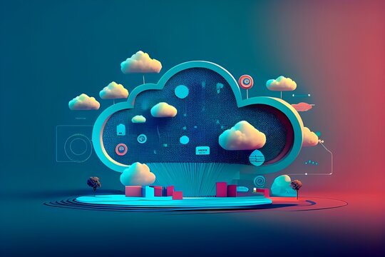 Illustration Concept Of Cloud Computing Service For Future, Data Storage, Computing Power Without Direct Active That Could Manage By User, Generative Ai