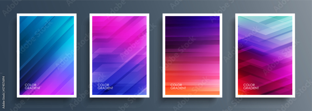 Leinwandbilder Set of abstract backgrounds with vibrant color gradients and line patterns. Bright graphic templates collection for brochure covers, posters, flyers and cards. Vector illustration.