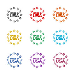 Made in USA label icon isolated on white background. Set icons colorful
