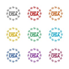 Made in USA label icon isolated on white background. Set icons colorful