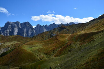 The mountains of the Prokletije National Park in the autumn near the Grebaje Valley of Montenegro. The Accursed Mountains. Albanian Alps.