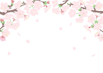 花びらが舞う桜の花のトンネルフレーム　A4サイズ横型