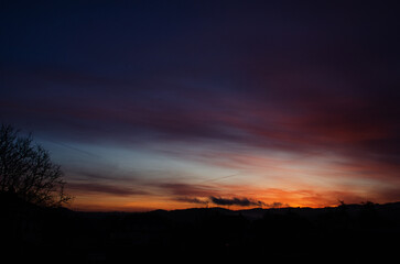 Fototapeta na wymiar Morning in Germany. Dawn. Red Sky.