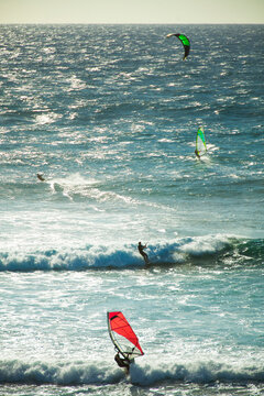 Windsurfers in sea, Margaret River, Western Australia
