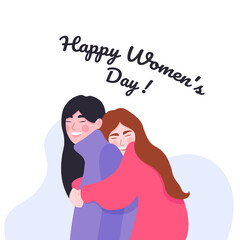 International Women's Day. Greeting card with happy smiling woman.