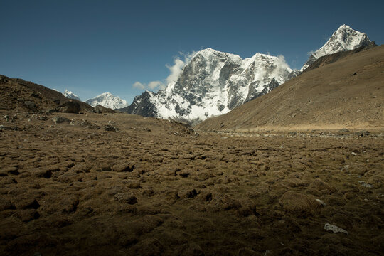 Scenery of Everest Base Camp trail leading near Lobuche in Himalayas, Khumbu, Nepal