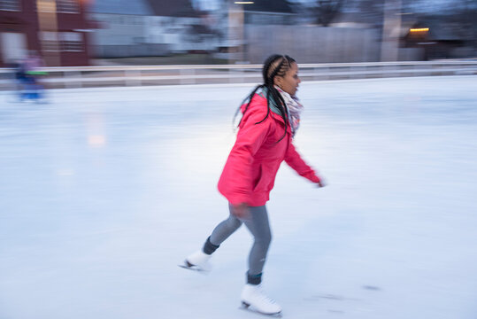 African American woman ice skating