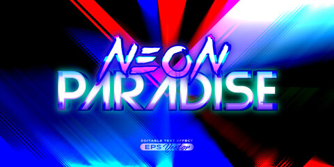 Retro text effect neon paradise futuristic editable 80s classic style with experimental background, ideal for poster, flyer, social media post with give them the rad 1980s touch