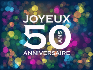 Bannière typographique vecteur 50 ANS - JOYEUX ANNIVERSAIRE! avec bokeh