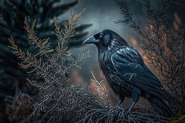 Crow in the Forest A Beautiful Image of a Wild Bird in its Natural Habitat  generative ai