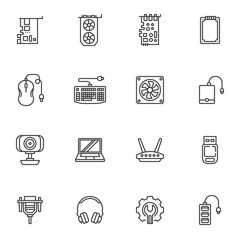 Computer hardware line icons set