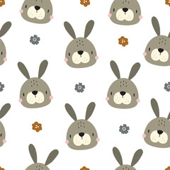seamless childish pattern with cute white hares. Vector illustration for nursery and textile decoration