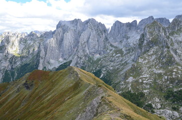 The mountains of the Prokletije National Park in the autumn near the Grebaje Valley of Montenegro. The Accursed Mountains. Albanian Alps.