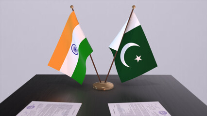 Pakistan and India national flags. Partnership deal 3D illustration, politics and business agreement cooperation