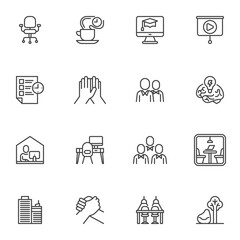 Co-working space line icons set