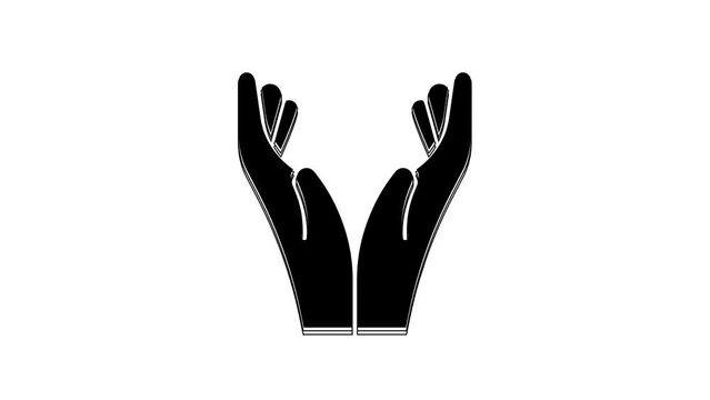 Black Hands in praying position icon isolated on white background. Prayer to god with faith and hope. 4K Video motion graphic animation