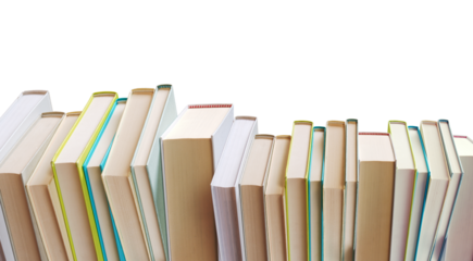 Many books arranged in line