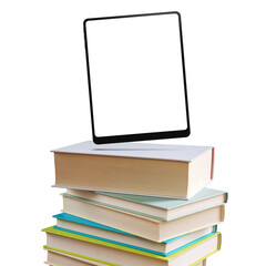 Digital tablet on a pile of books