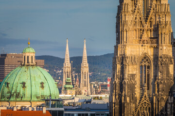 Panoramic view of Vienna cityscape with Cathedral from above, Austria