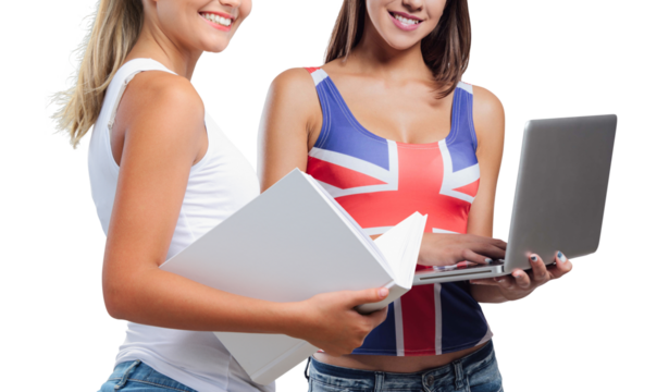 Young female students learning English