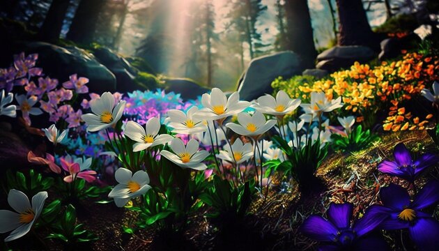 Witness the Magic of Spring, A Stunning Display of Nature's Blooming Flowers background Generative Ai