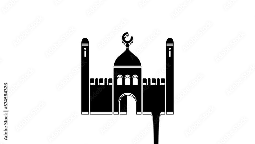 Wall mural black muslim mosque icon isolated on white background. 4k video motion graphic animation