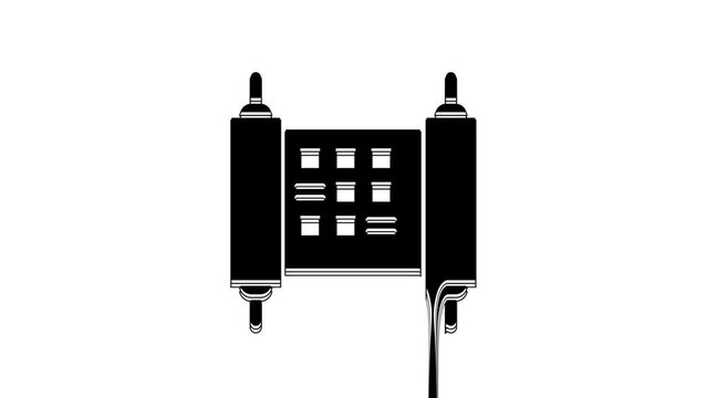Black Decree, paper, parchment, scroll icon icon isolated on white background. Chinese scroll. 4K Video motion graphic animation