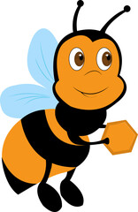 Bee. Logo. A cute bee is holding a honeycomb. Honey. Design element.
