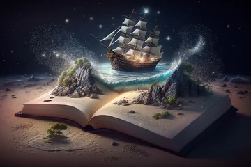 Foto op Plexiglas Illustration of a magical book that contains fantastic stories - AI generative © Giordano Aita