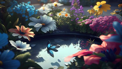 Plakat Experience the Splendor of Spring's Blooming Flowers background, A Symphony of Colors, Generative ai