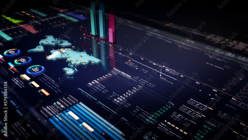 Leinwandbilder business stock market, trading, info graphic with animated graphs, charts and data numbers insight a