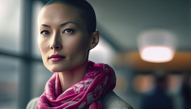 studio portrait of a young chinesian beautiful bald-headed woman