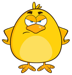 Angry Yellow Chick Cartoon Character. Hand Drawn Illustration Isolated On Transparent Background