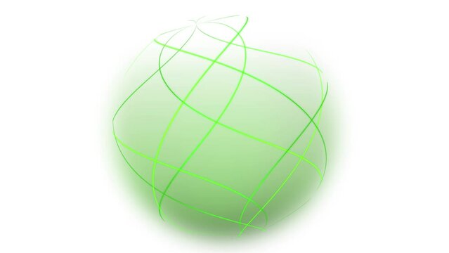 ワイヤーフレームな球体が回転するアニメーション素材　白背景・黒背景、ダークモード　グリーンB