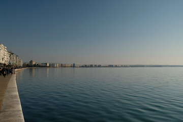 Fototapeta premium View of the city of Thessaloniki by the sea in the afternoon