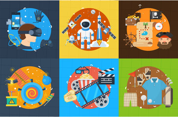 Entertainment industry concept set vector isometric amusement art culture recreational pursuit