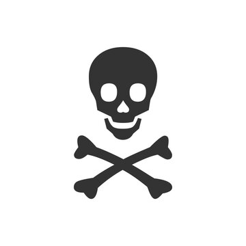 Crossbones, death skull vector icon. Danger, poison symbol flat vector icon for apps and websites. Skull head with cross bone vector graphic illustration