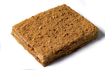 cake Medovik on white background. Close up view